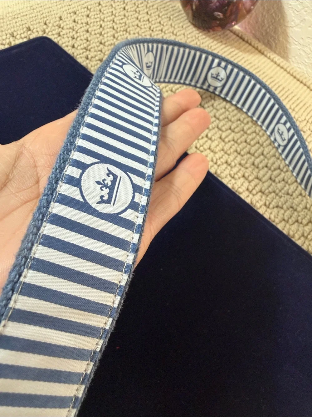Peter Millar Men’s 38 Golf Belt Blue Embroidered Leather Solid Brass USA